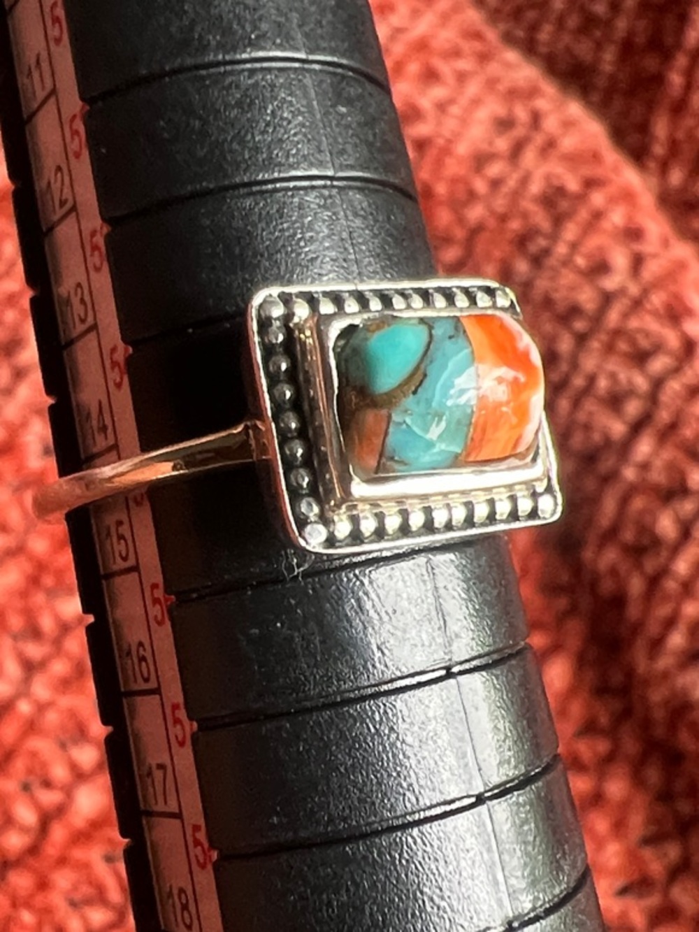 Sterling Silver Rectangle Ring with Oyster Copper Turquoise Stone